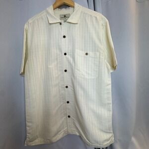 Vintage Island Shores Camp Shirt Coconut Buttons‎ Short Sleeve Beige Mens Large
